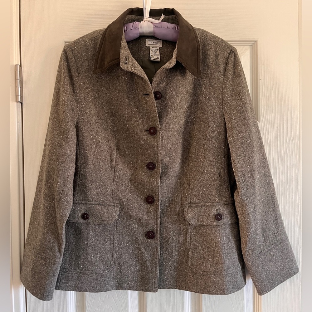 Vintage L.L. Bean Dark Academia Women's Wool Blend Tweed Jacket Size 14P
